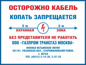 Табличка Охранная зона кабеля ГАЗПРОМ